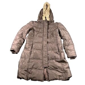 Old Navy Puffer Parka Jacket Womens Large Brown Faux Fur Hooded Winter Wear